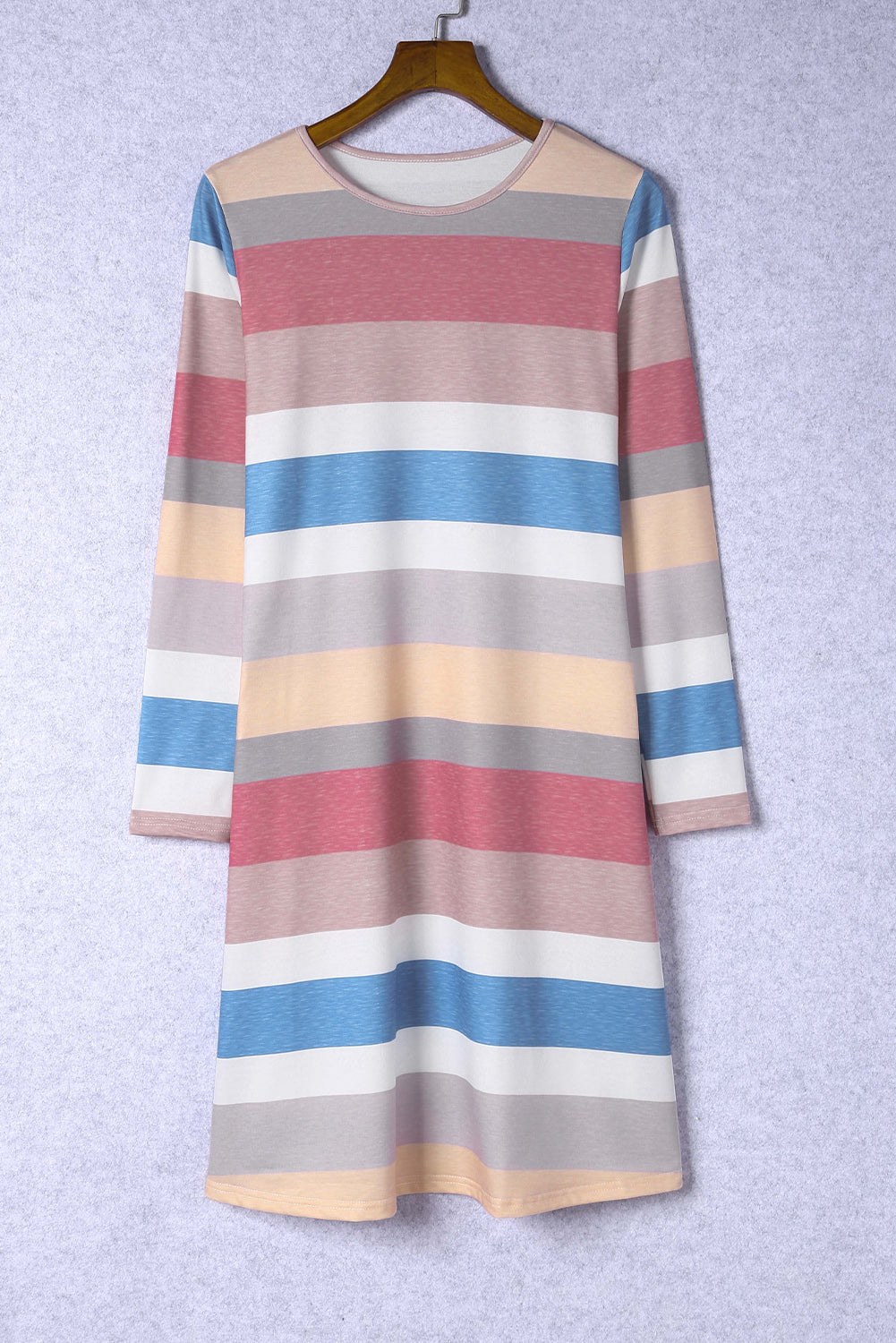 Rainbow Long Sleeve Stripes Mini Dress-yoyobikini