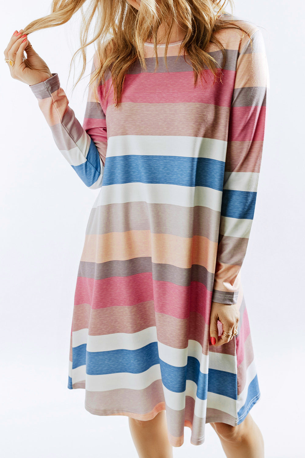 Rainbow Long Sleeve Stripes Mini Dress-yoyobikini