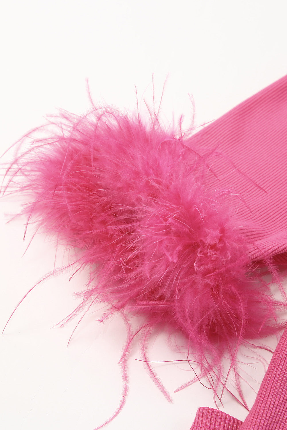 Rose Ribbed Off Shoulder Feather Cuff Bodycon Dress-yoyobikini