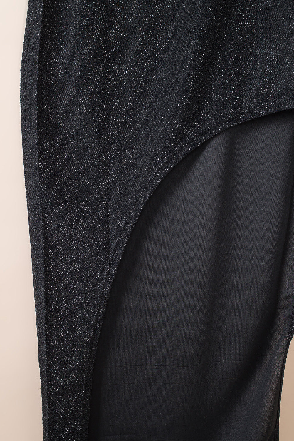 Black One-shoulder Glitter Metallic Asymmetric Long Dress-yoyobikini