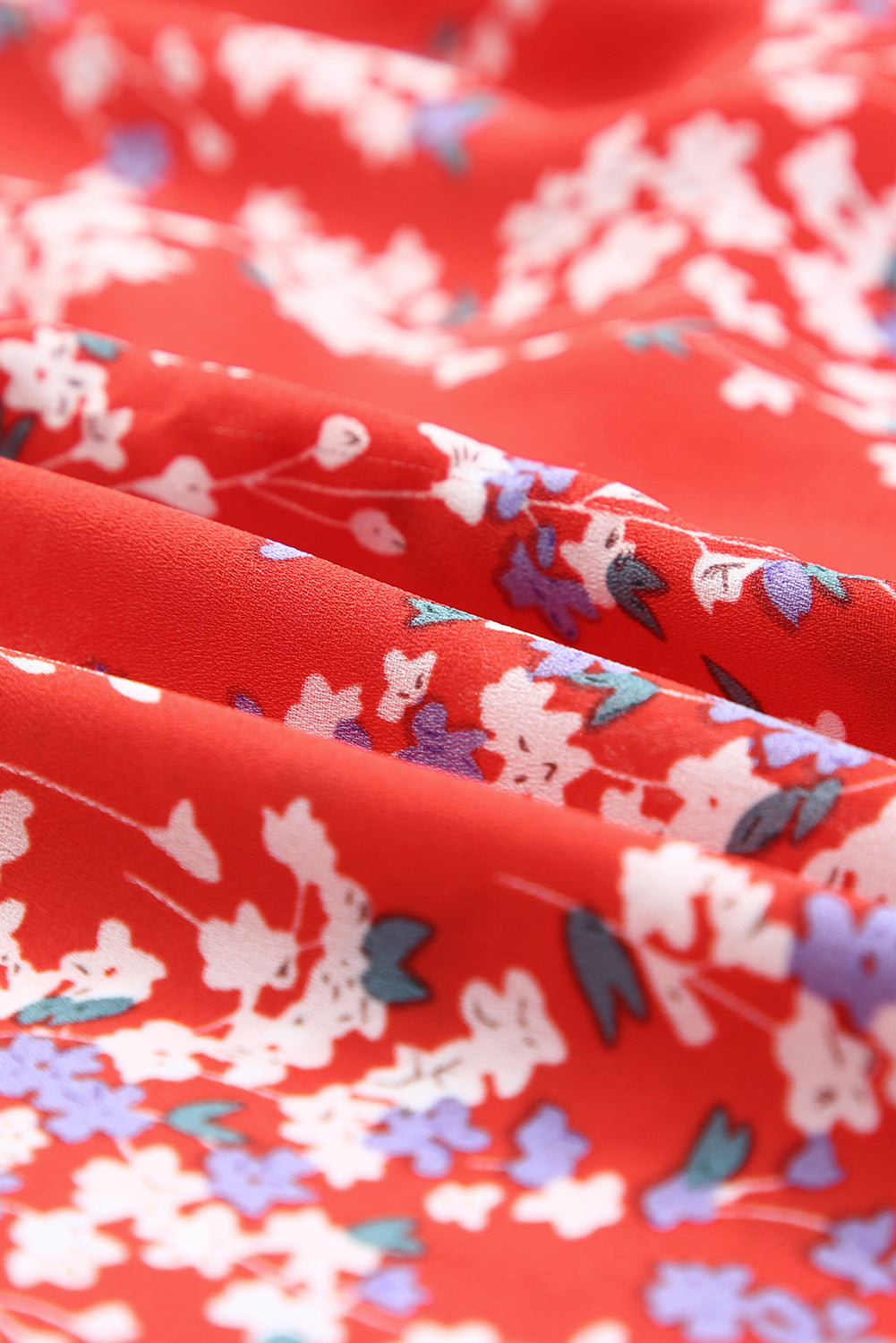 Red Multicolor Floral Ruffled Crop Top and Maxi Skirt Set-yoyobikini