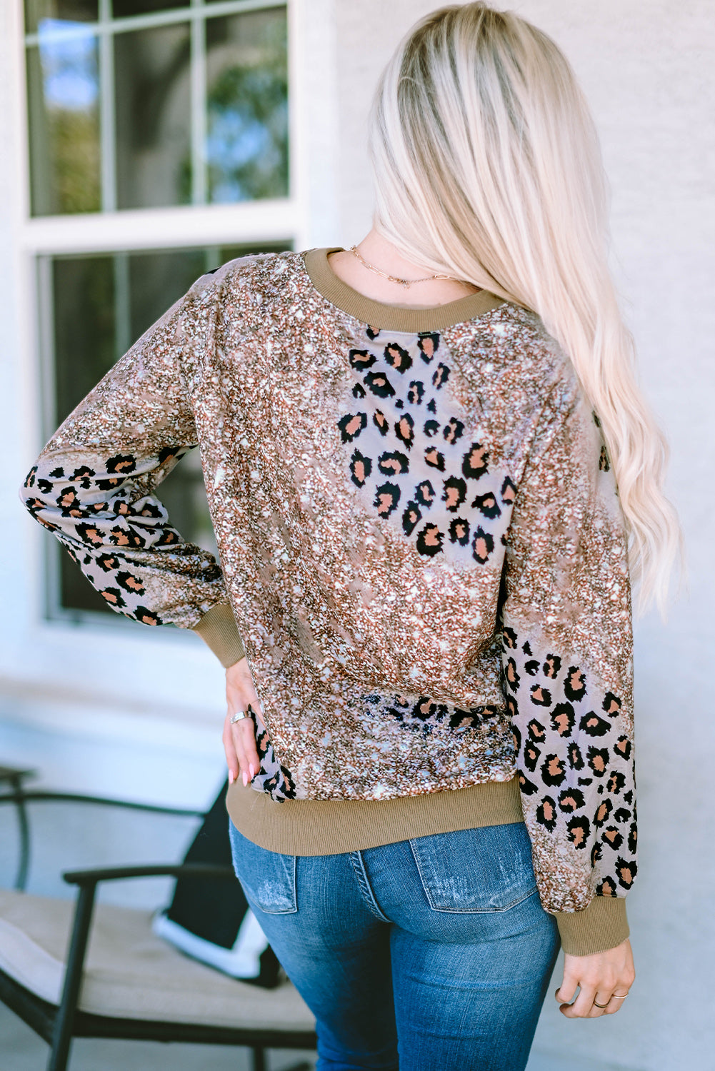 Leopard Print Bleached Long Sleeve Top-yoyobikini