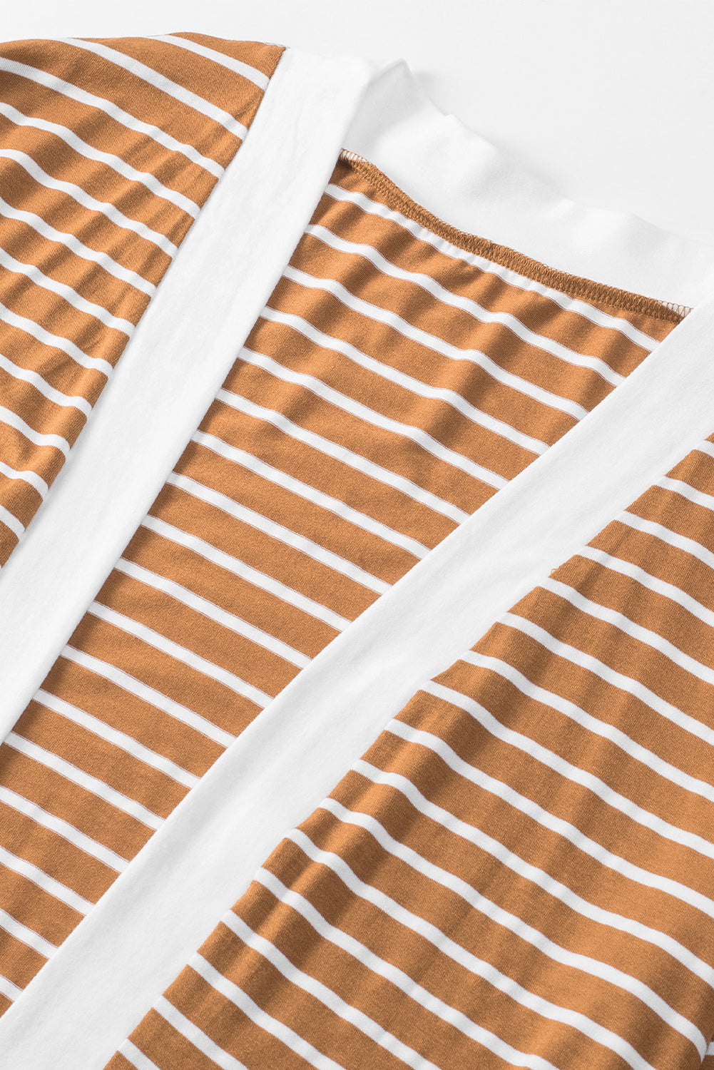 Brown Striped Side Pockets Open Front Cardigan-yoyobikini