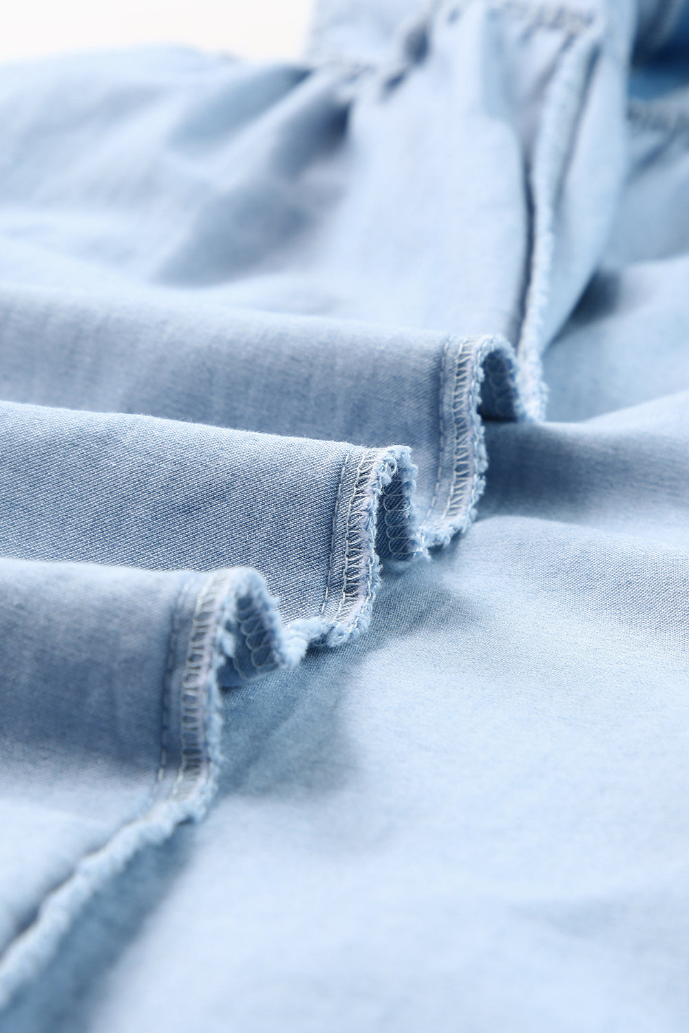 Sky Blue Ruffle Chambray Midi Dress-yoyobikini