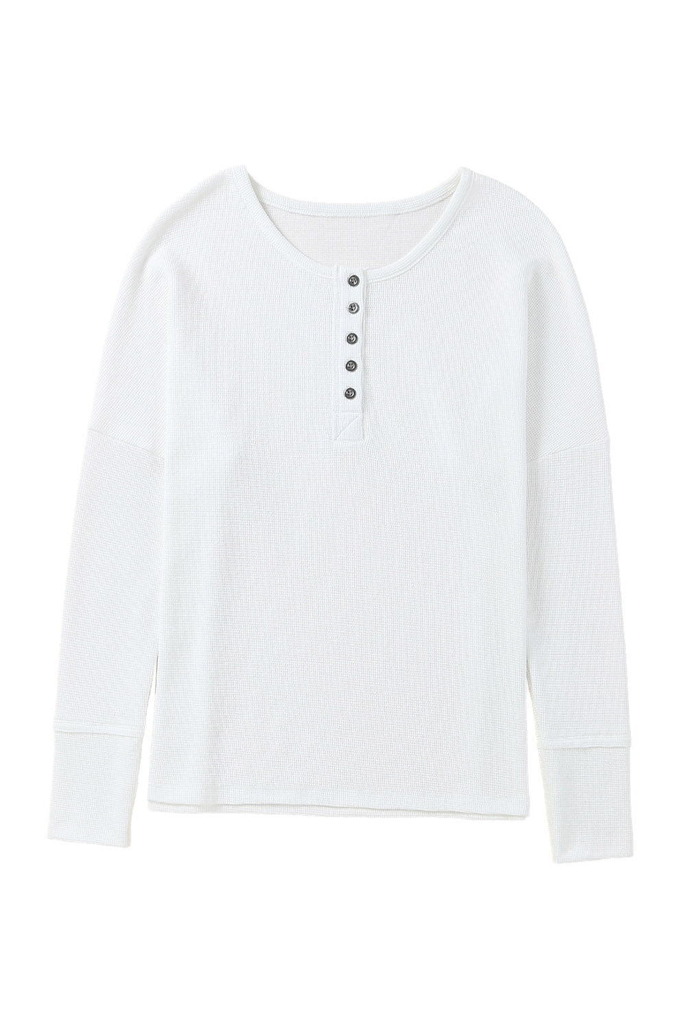 White Waffle Knit Henley Top-yoyobikini