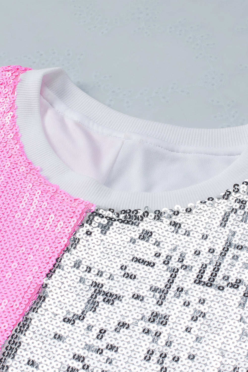 Pink Sequin Color Block Half Sleeve Shift Mini Dress-yoyobikini