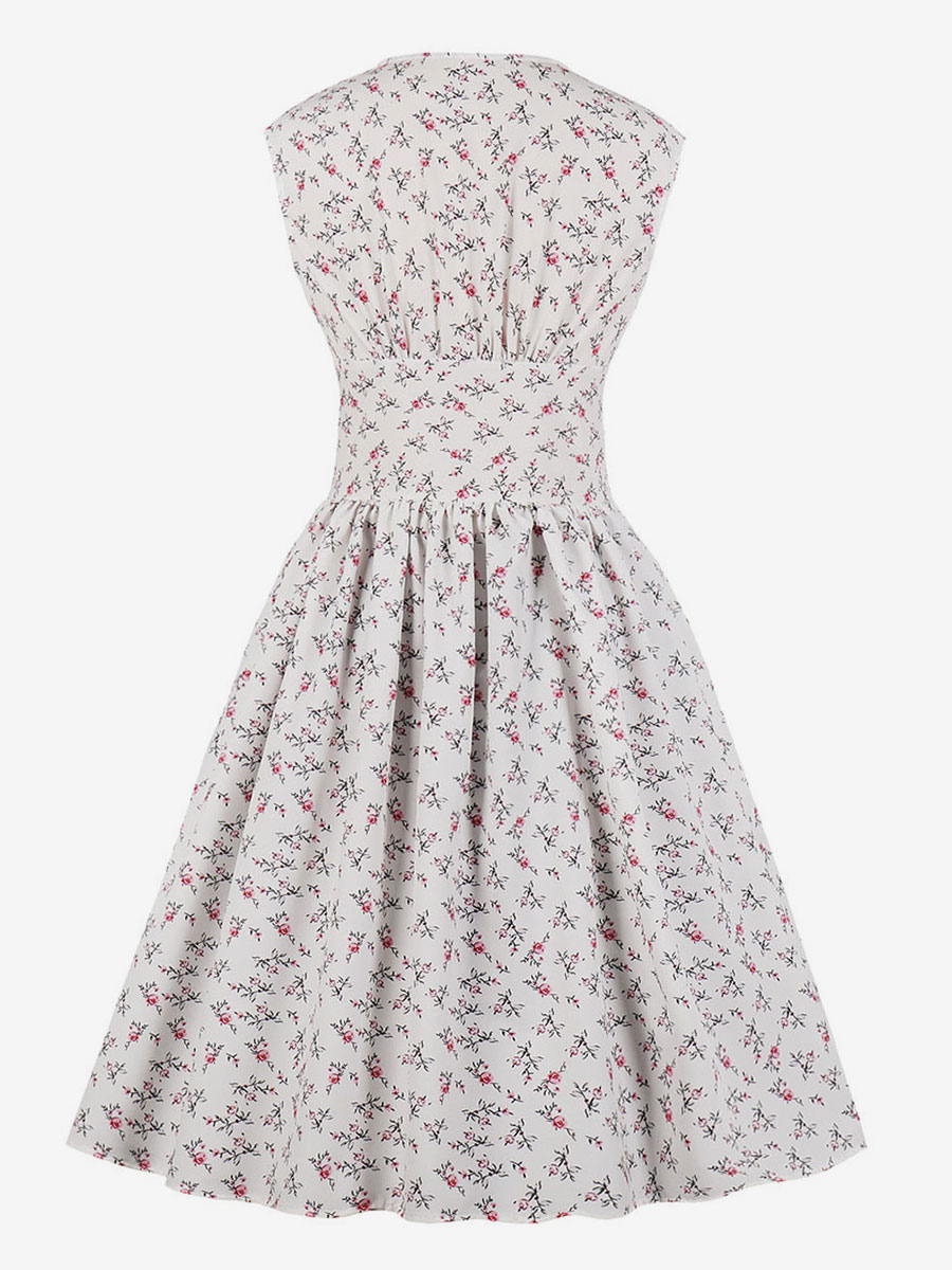 Floral Vintage Dress Sleeveless 1950s Fashion Retro Dress V Neck Swing Dress