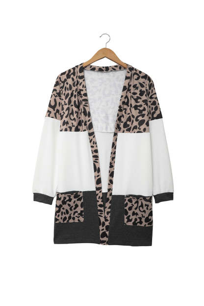 Leopard Block Cardigan with Pockets-yoyobikini