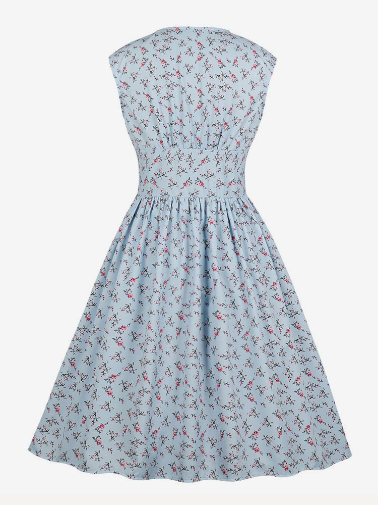 Floral Vintage Dress Sleeveless 1950s Fashion Retro Dress V Neck Swing Dress