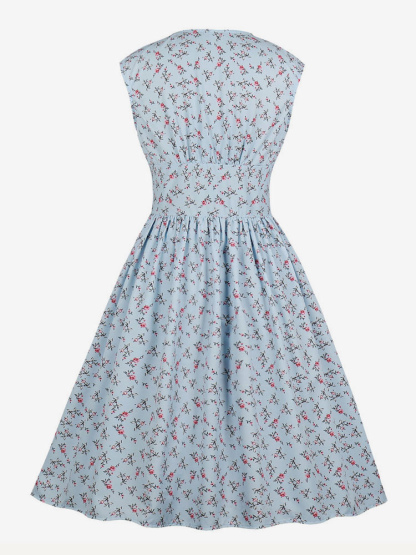 Floral Vintage Dress Sleeveless 1950s Fashion Retro Dress V Neck Swing Dress