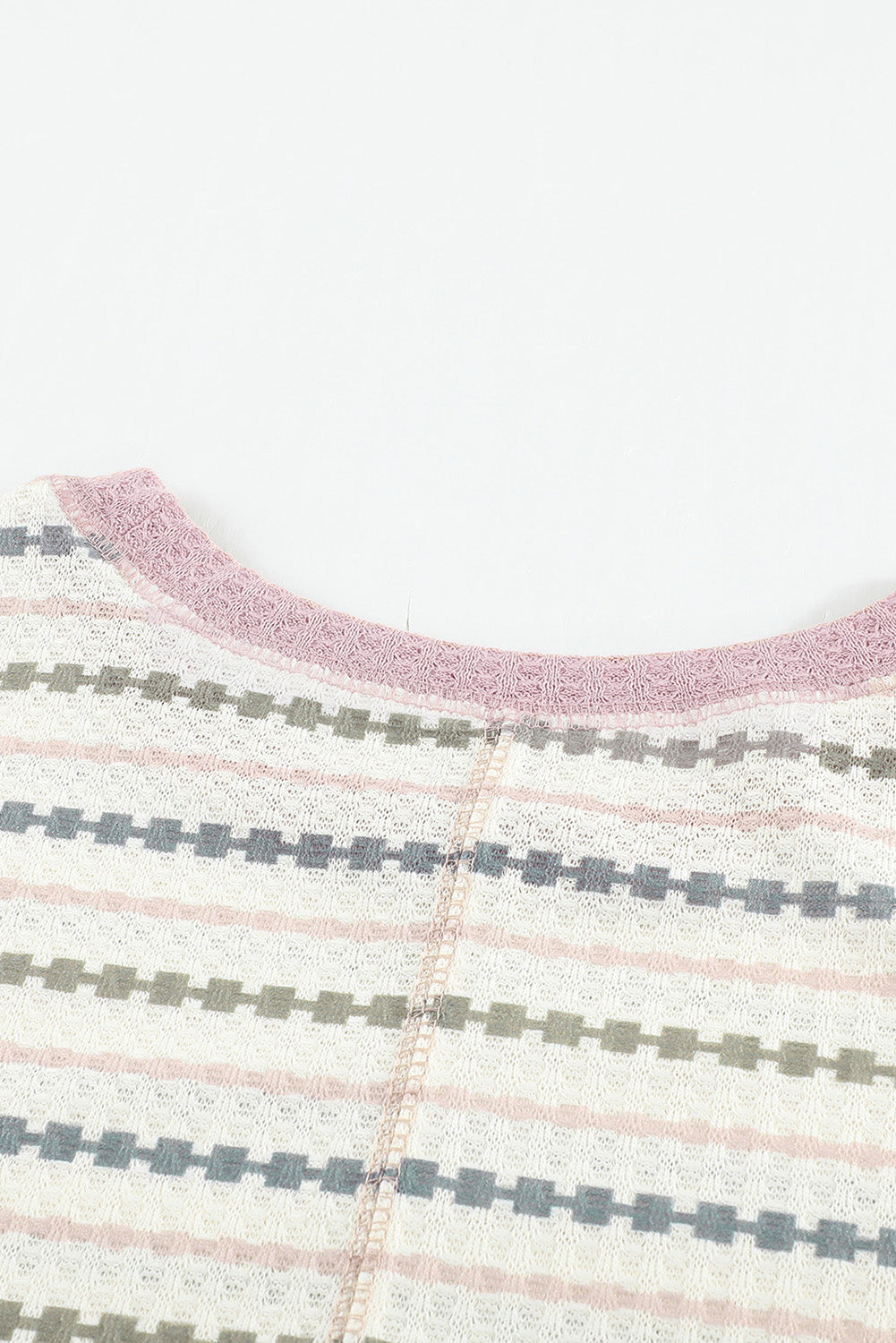 Waffle Knit Colorblock Buttoned Cuff Long Sleeve Blouse-yoyobikini