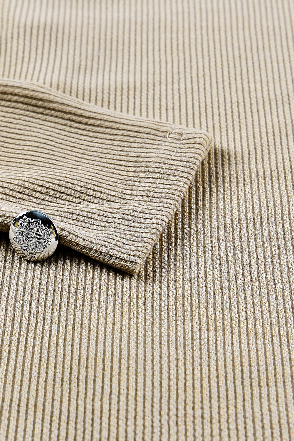 Apricot Buttons Long Sleeve Knitted Bodycon Dress-yoyobikini