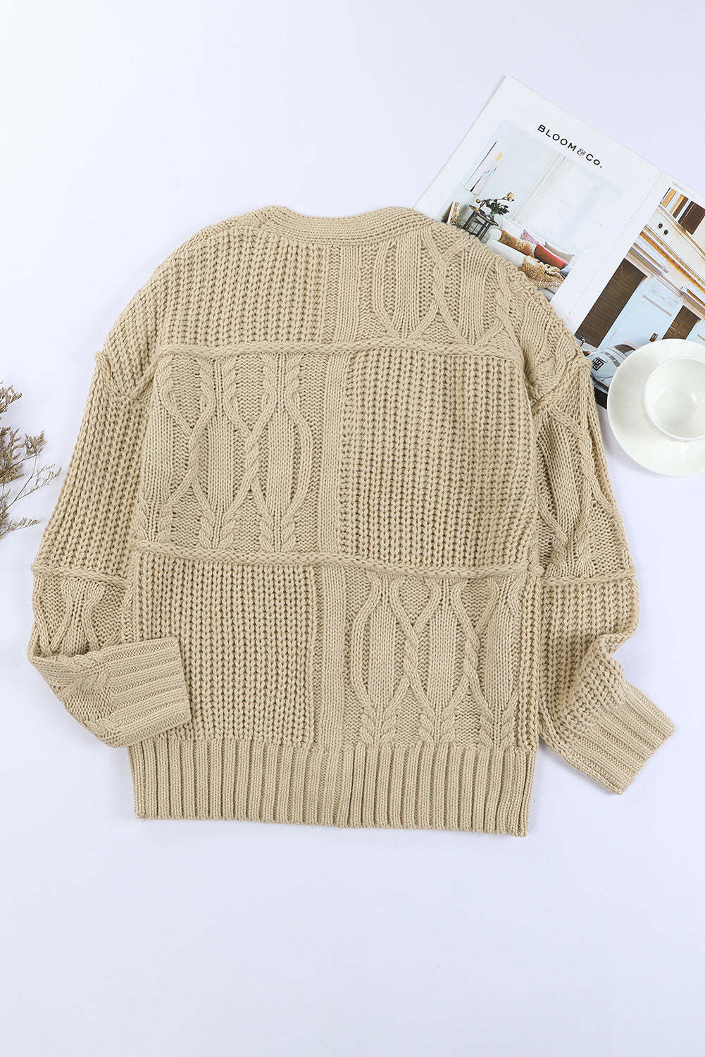 Apricot Buttons Front Patterned Texture Knit Cardigan-yoyobikini