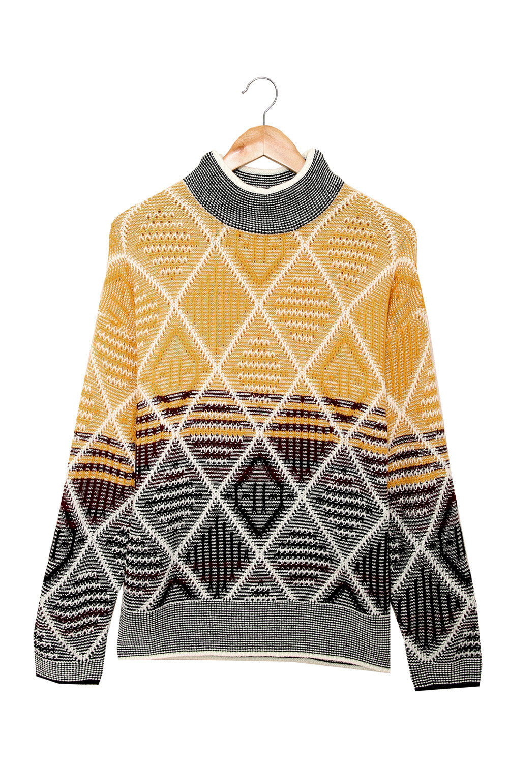 High Neck Geometric Colorblock Sweater-yoyobikini