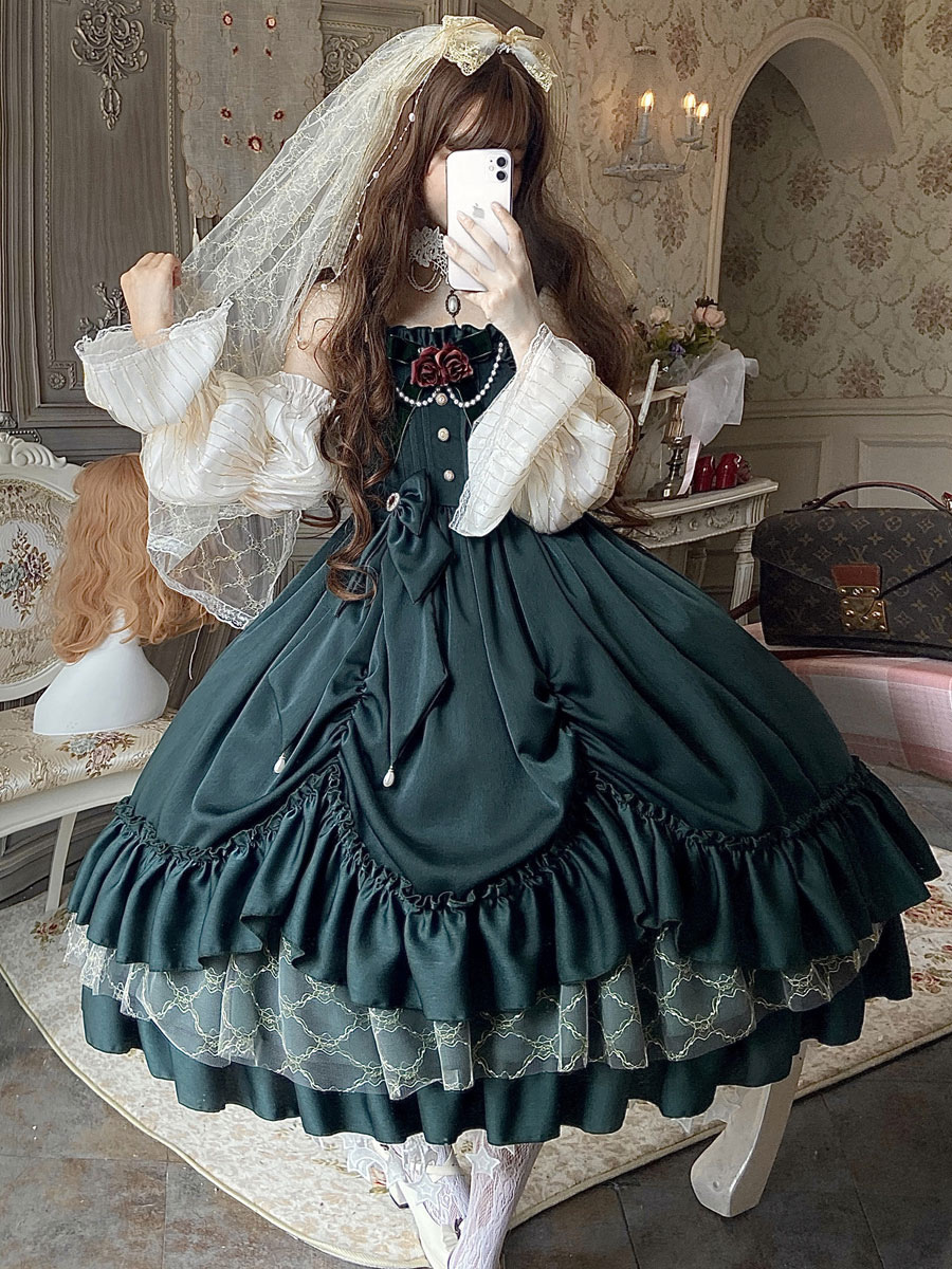 Victorian Classical Lolita JSK Dress Women Elegant Sweet Palace Queen 