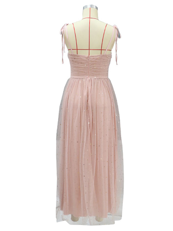Birthday Party Dresses Pink Straps Neck Sequins Sleeveless Backless Semi Formal Dress