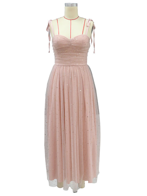 Birthday Party Dresses Pink Straps Neck Sequins Sleeveless Backless Semi Formal Dress