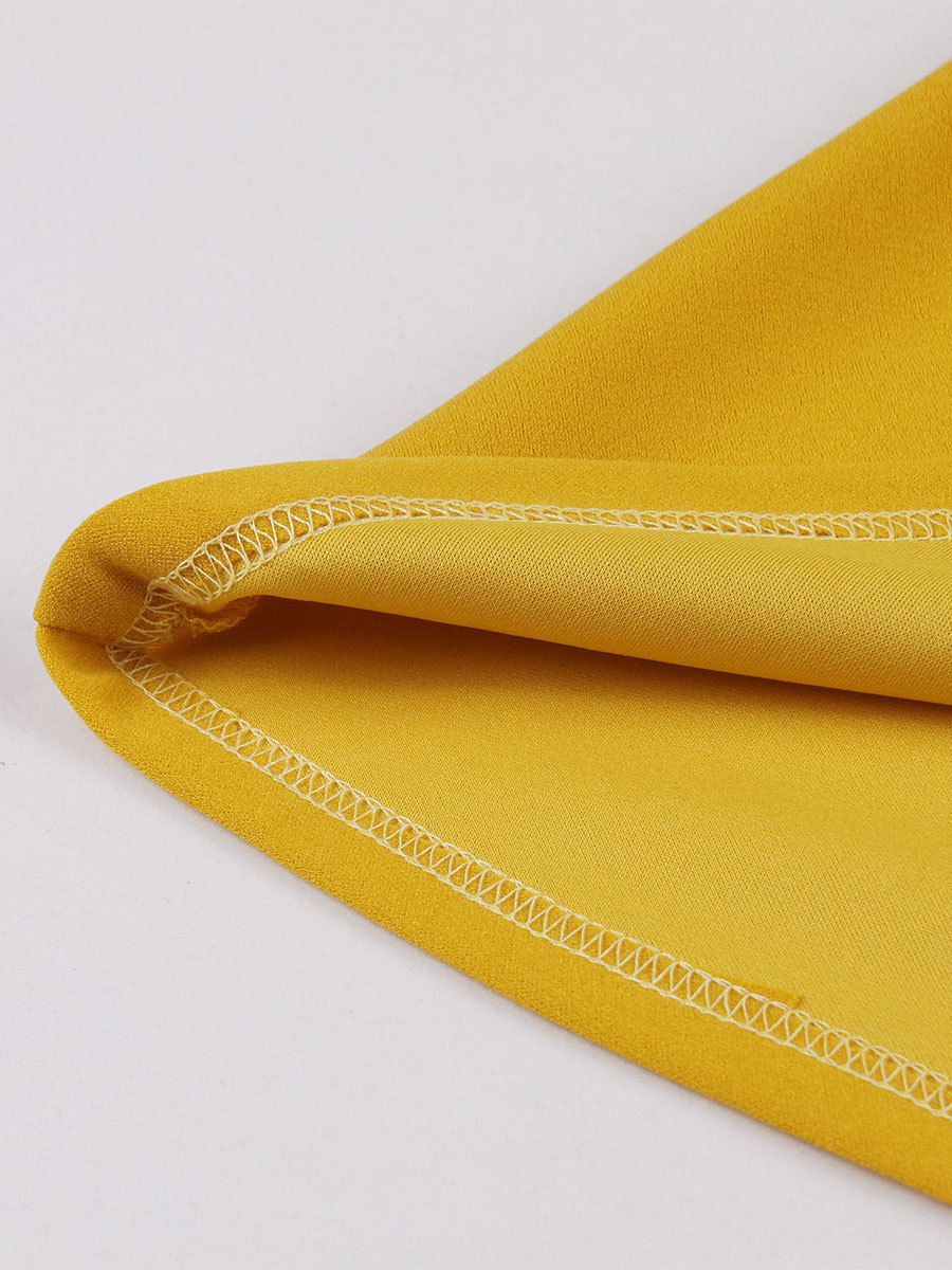 Vintage Dress 1950s Audrey Hepburn Style Yellow Polka Dot Woman's Long Sleeves Swing Dress