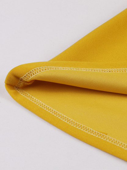 Vintage Dress 1950s Audrey Hepburn Style Yellow Polka Dot Woman's Long Sleeves Swing Dress