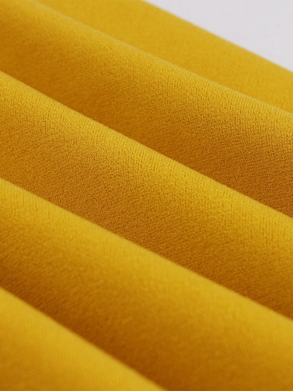 Vintage Dress 1950s Audrey Hepburn Style Yellow Polka Dot Woman's Long Sleeves Swing Dress