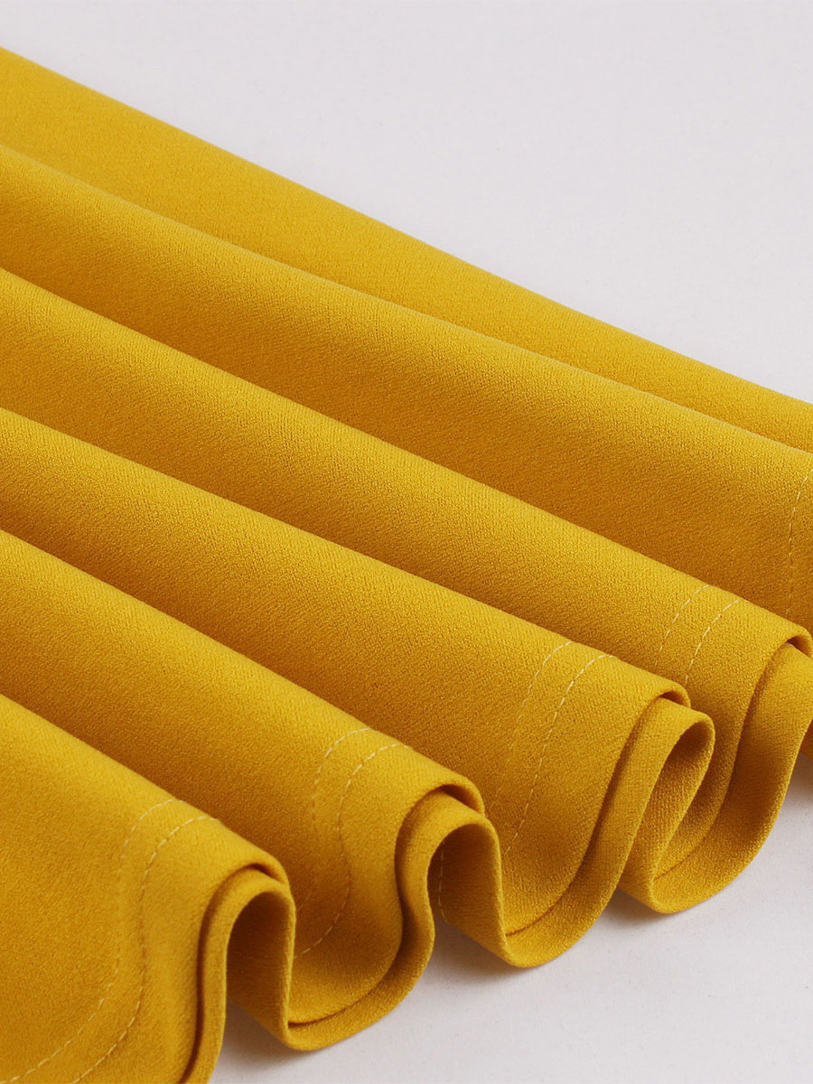 Vintage Dress 1950s Audrey Hepburn Style Yellow Polka Dot Woman's Long Sleeves Swing Dress