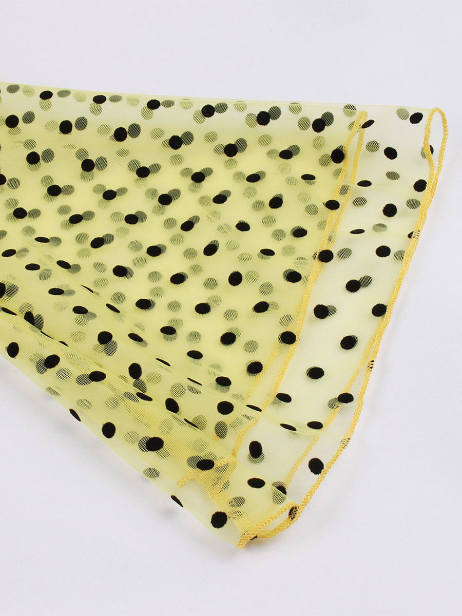 Vintage Dress 1950s Audrey Hepburn Style Yellow Polka Dot Woman's Long Sleeves Swing Dress