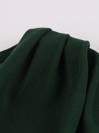 Bodycon Dresses Dark Green Short Sleeves Retro V-Neck Slim Fit Dress Sheath Dress