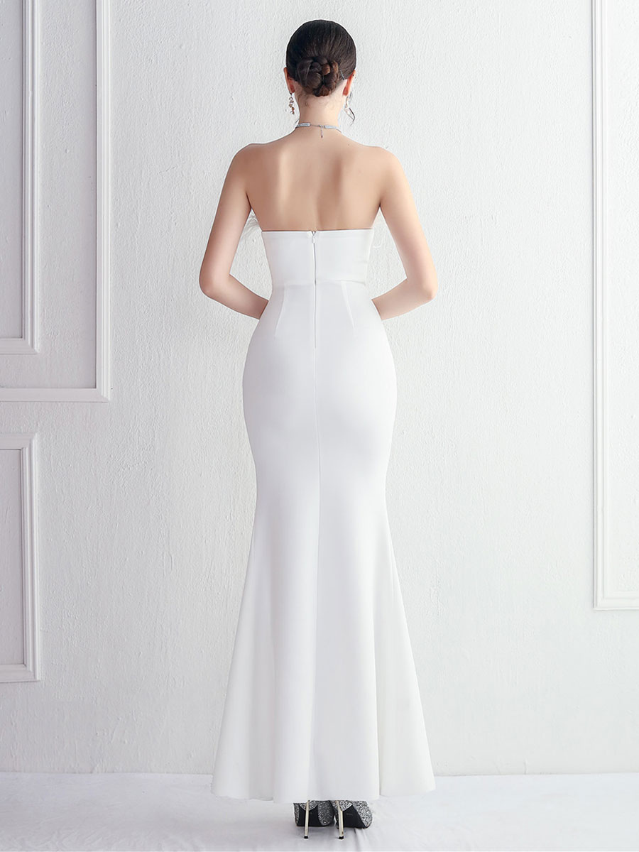 Maxi Party Dresses Feathers Sleeveless High-slit Birthday Semi Formal Prom Dress