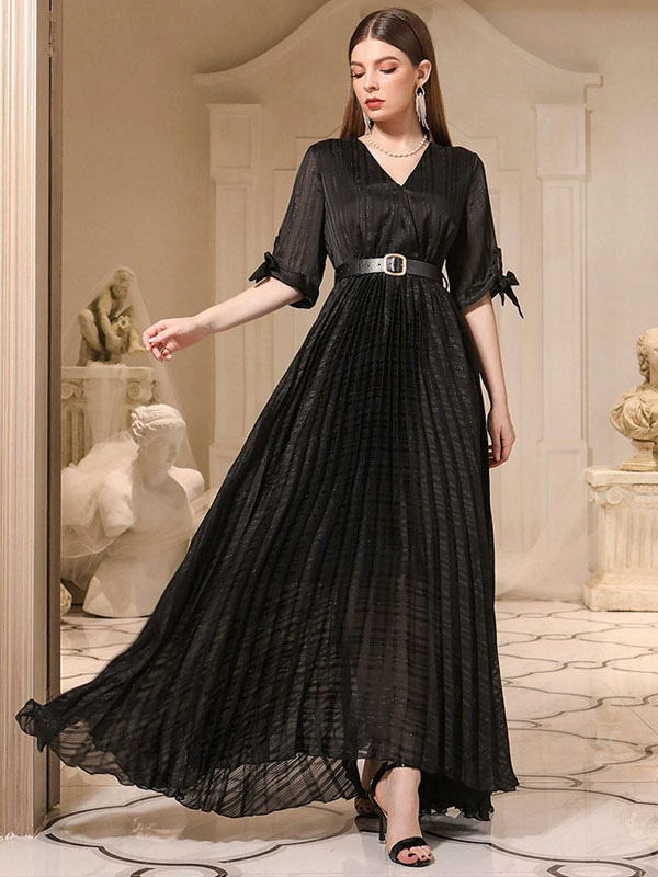 Maxi Dress V-Neck Half Sleeves Chiffon Long Prom Dress For Women