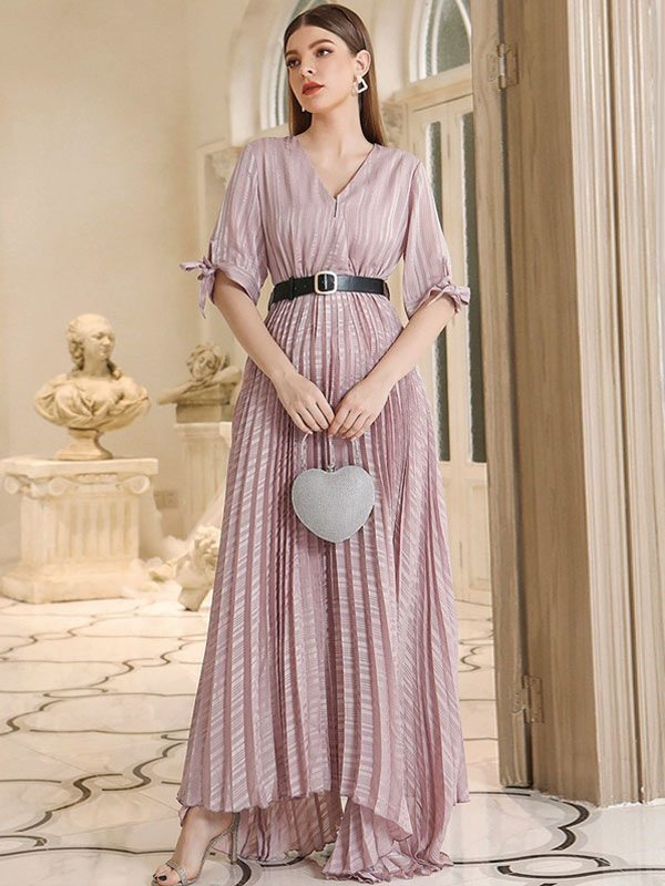 Maxi Dress V-Neck Half Sleeves Chiffon Long Prom Dress For Women