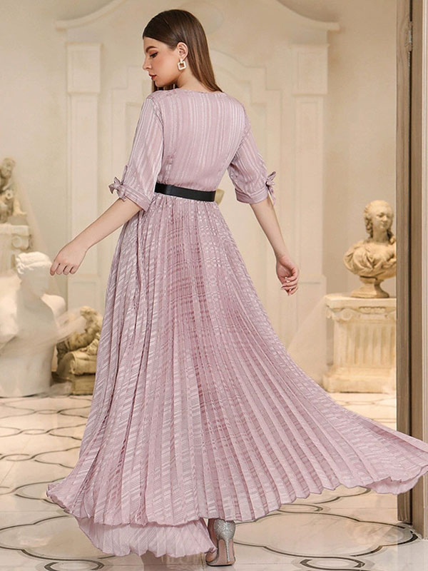 Maxi Dress V-Neck Half Sleeves Chiffon Long Prom Dress For Women