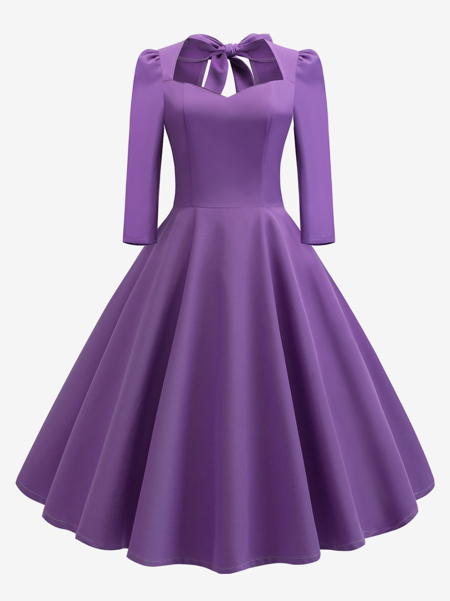 Vintage Dress 1950s Audrey Hepburn Style Sweetheart Neck Backless 3/4 Length Sleeves Rockabilly Dress