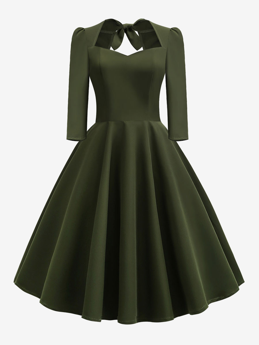 Vintage Dress 1950s Audrey Hepburn Style Sweetheart Neck Backless 3/4 