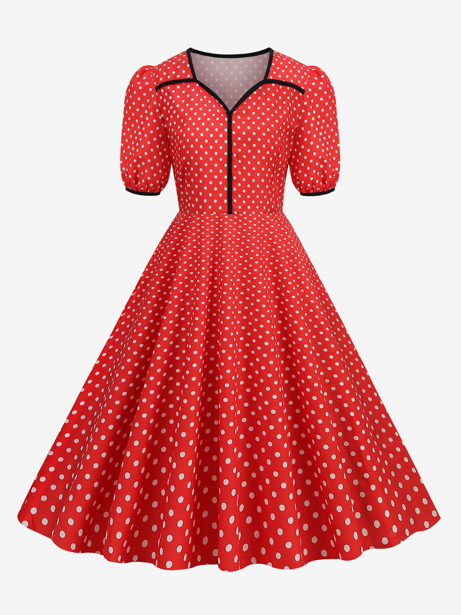 Retro Dress 1950s Audrey Hepburn Style Pink Short Sleeves Sweetheart Neck Swing Dress