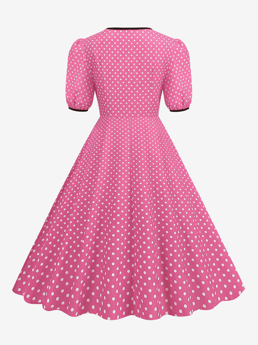 Retro Dress 1950s Audrey Hepburn Style Pink Short Sleeves Sweetheart Neck Swing Dress