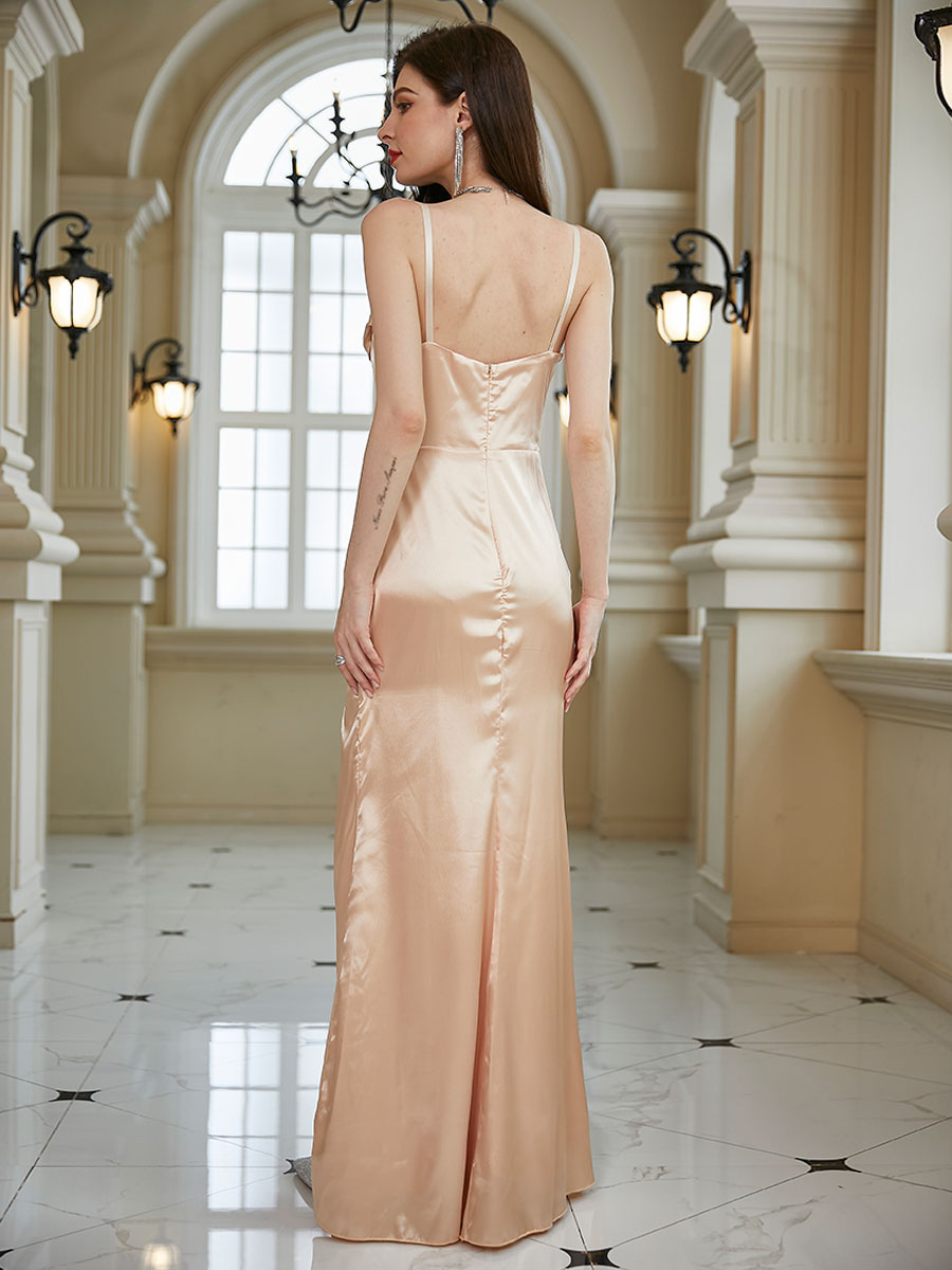 Party Dresses Champagne Cowl Neck Pleated Sleeveless Semi Formal Dress