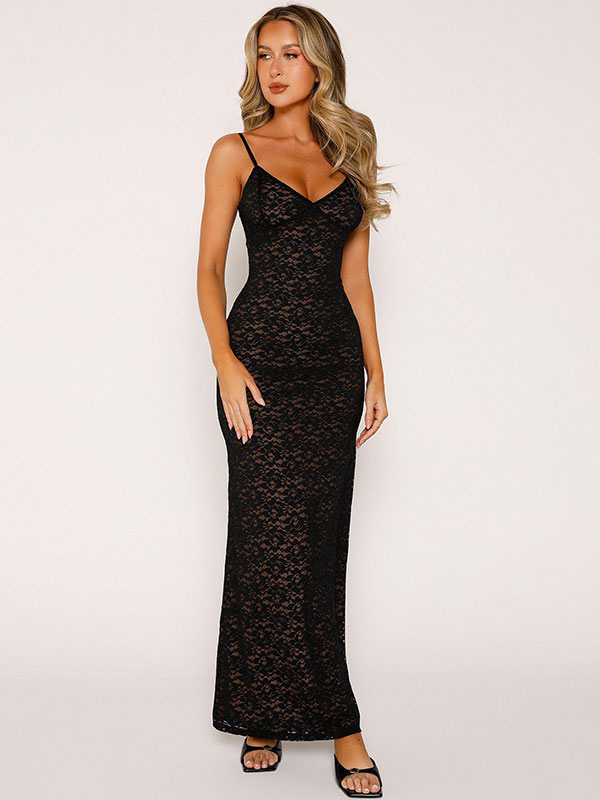 Lace V-Neck Sleeveless Dresses
