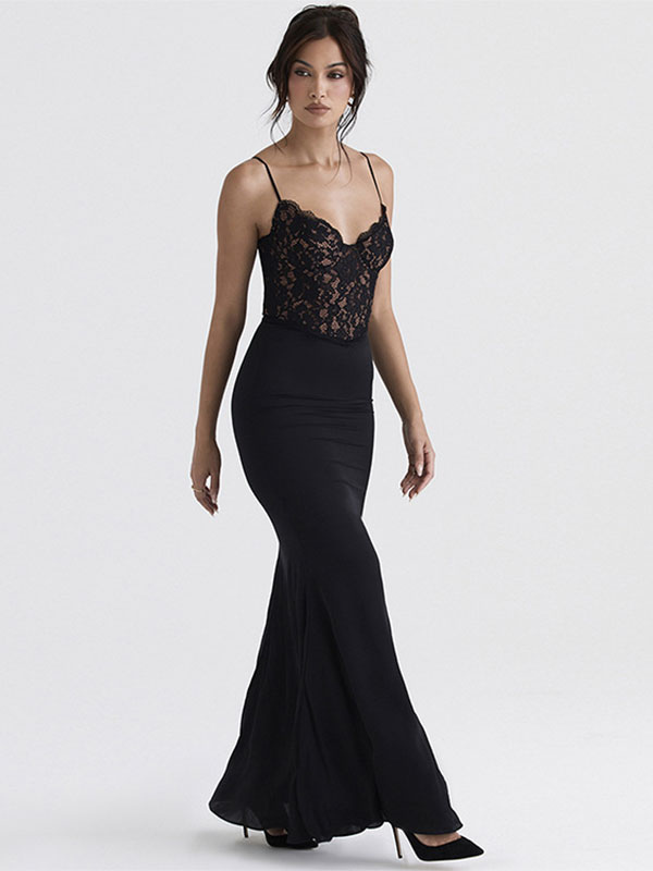 Party Dresses Black Straps Neck Lace Sleeveless Semi Formal Dress