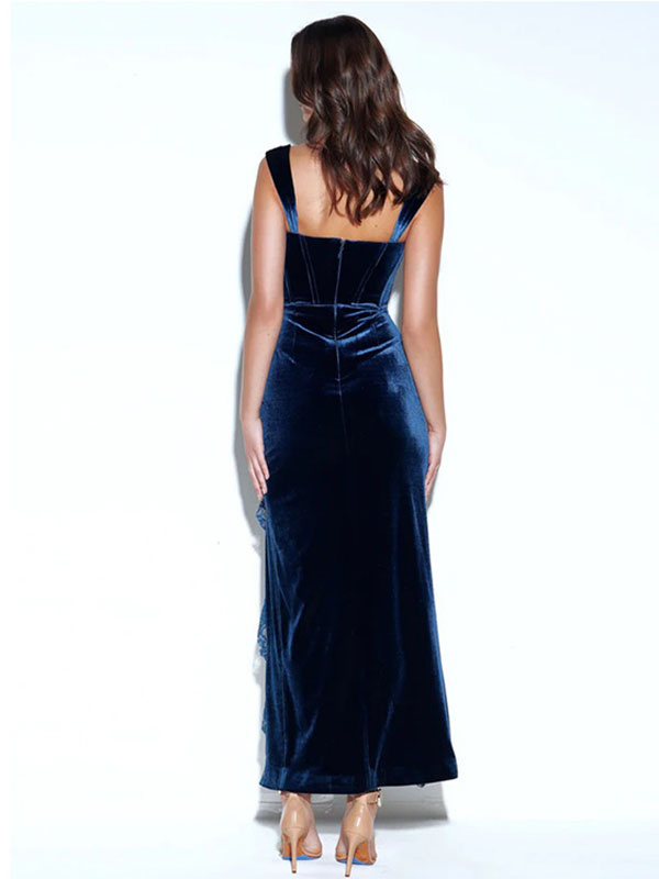 Party Dresses Royal Blue Sweetheart Neck Lace Sleeveless Backless Semi Formal Dress