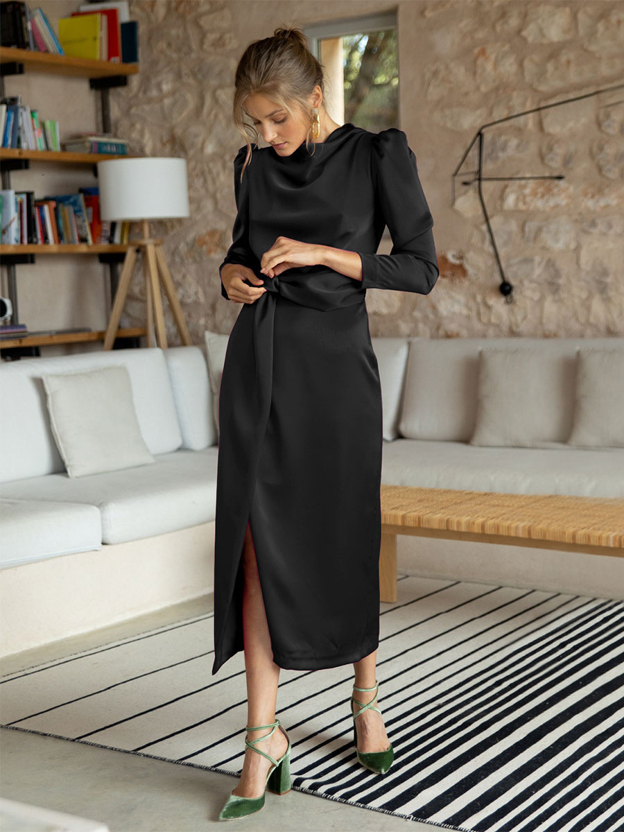 Party Dresses Green Jewel Neck Pleated Long Sleeves Semi Formal Dress