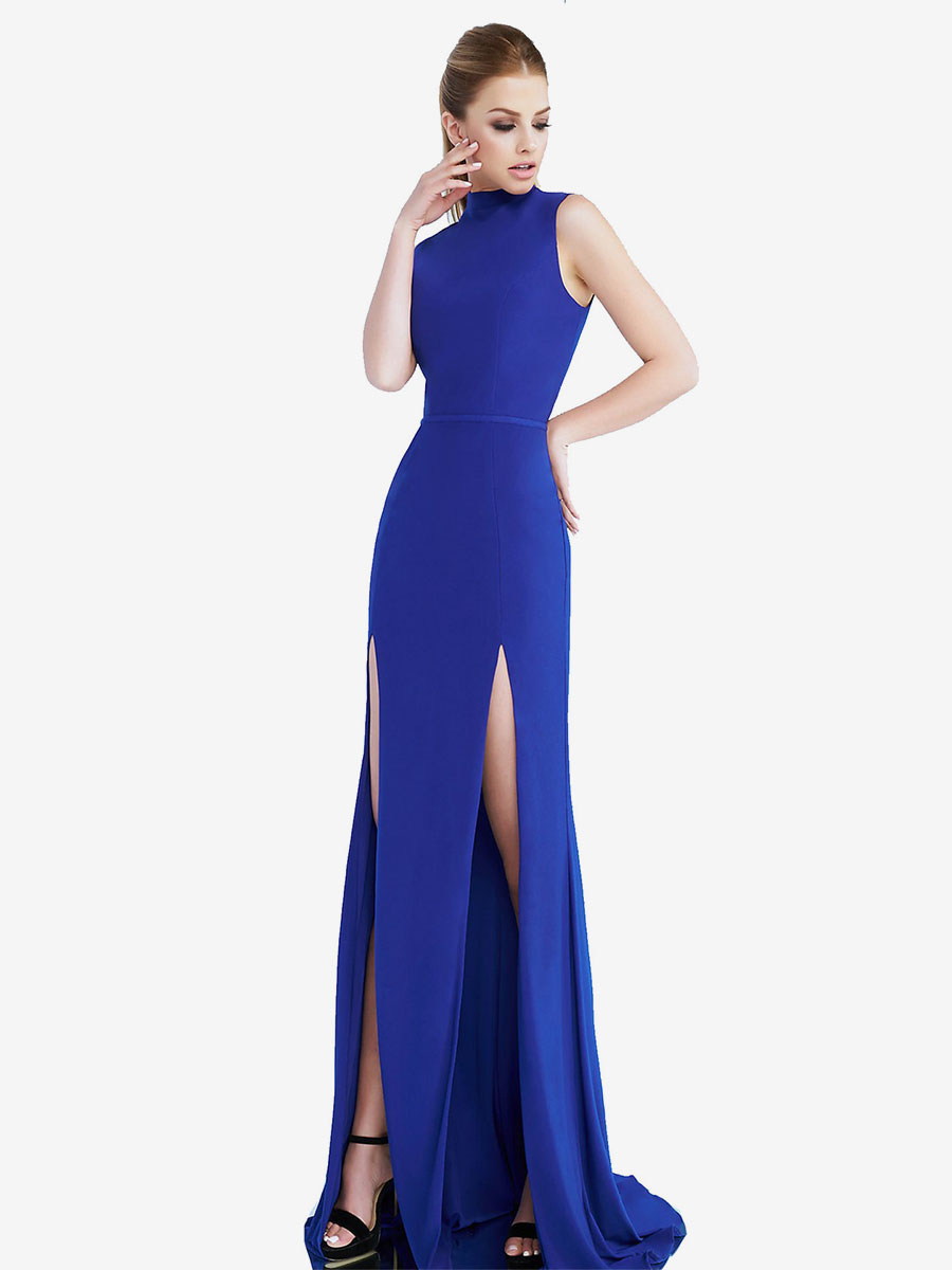 Party Dresses Red Jewel Neck Sleeveless High-slit Semi Formal Dress