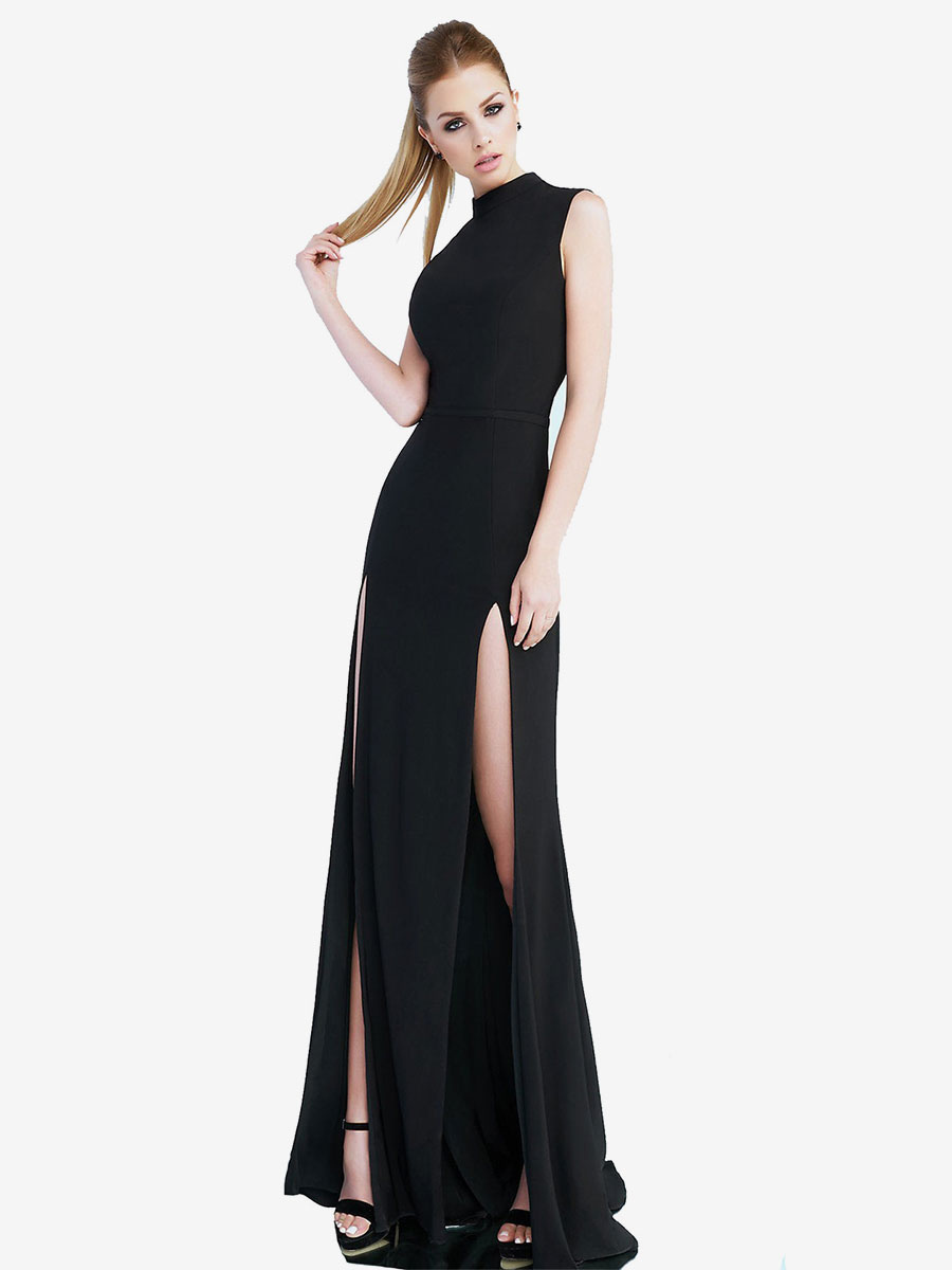 Party Dresses Red Jewel Neck Sleeveless High-slit Semi Formal Dress