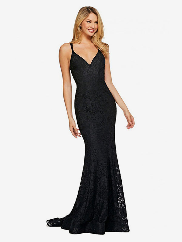 Party Dresses Black V-Neck Sleeveless Backless Semi Formal Dress
