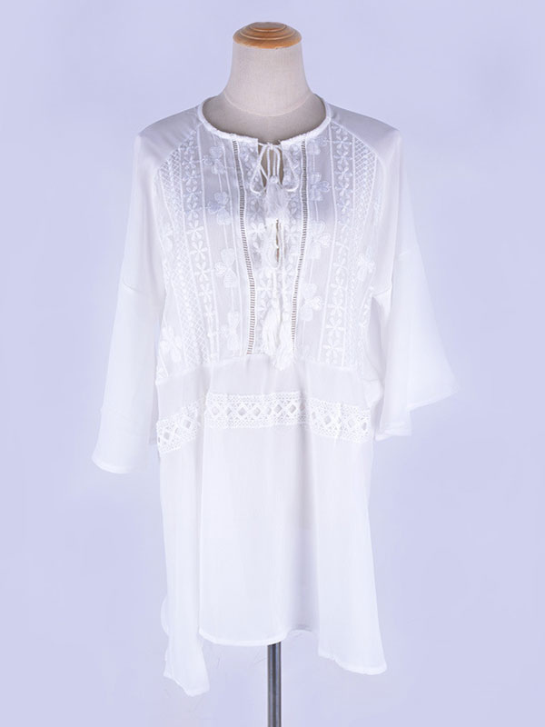 Boho Dress Fringe V-Neck 3/4 Length Sleeves Oversized Summer Dress