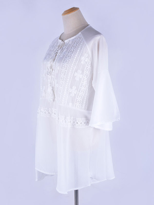 Boho Dress Fringe V-Neck 3/4 Length Sleeves Oversized Summer Dress