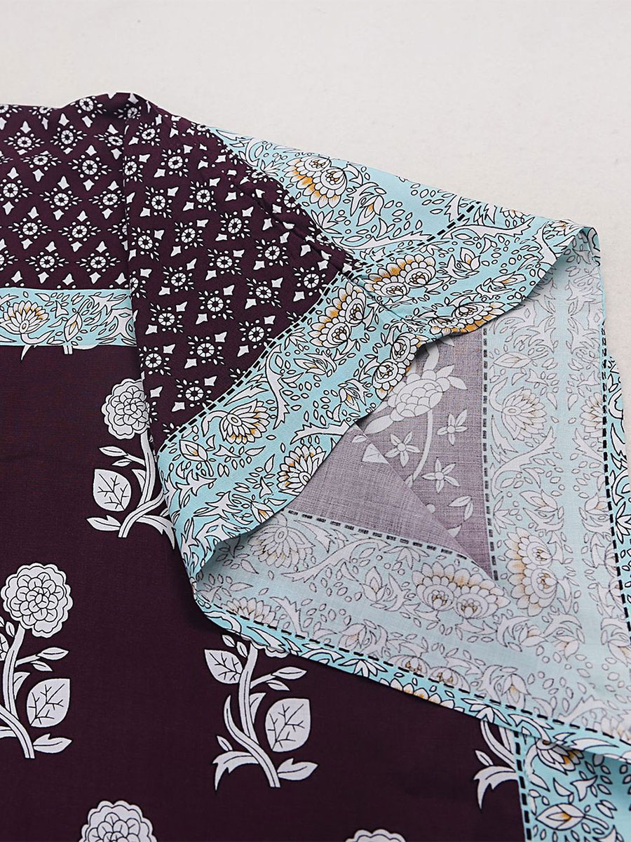 Women Cover Ups Light Sky Blue Printed Lace Up V-Neck Half Sleeves High-slit Summer Sexy Swimwear