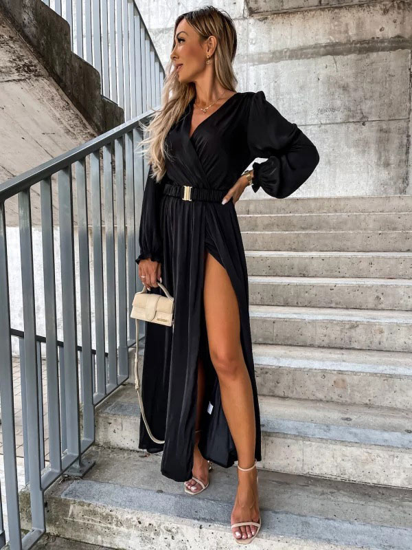 Long Sleeves Dresses V-Neck Casual Maxi Dress For Women