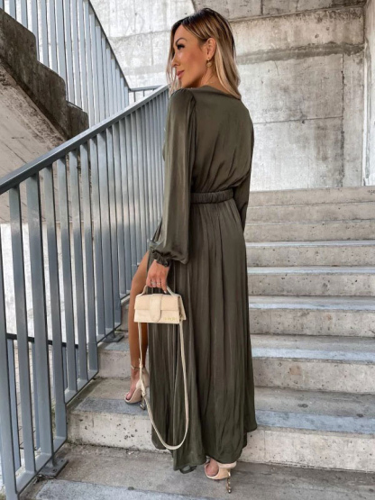 Long Sleeves Dresses V-Neck Casual Maxi Dress For Women