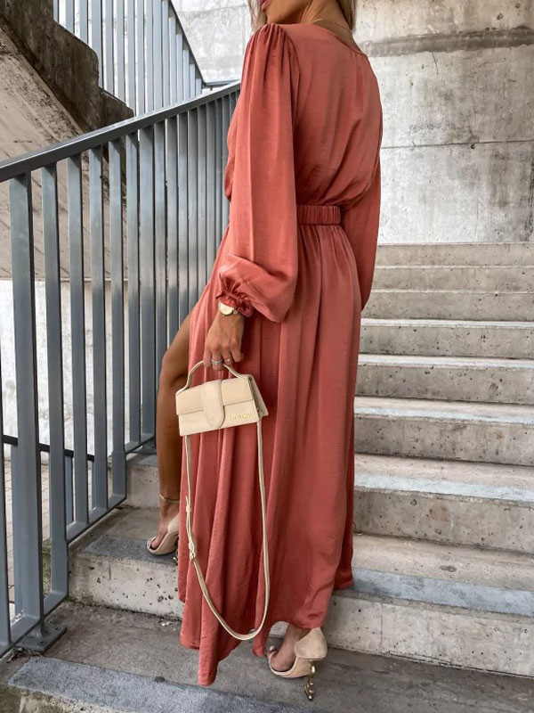Long Sleeves Dresses V-Neck Casual Maxi Dress For Women