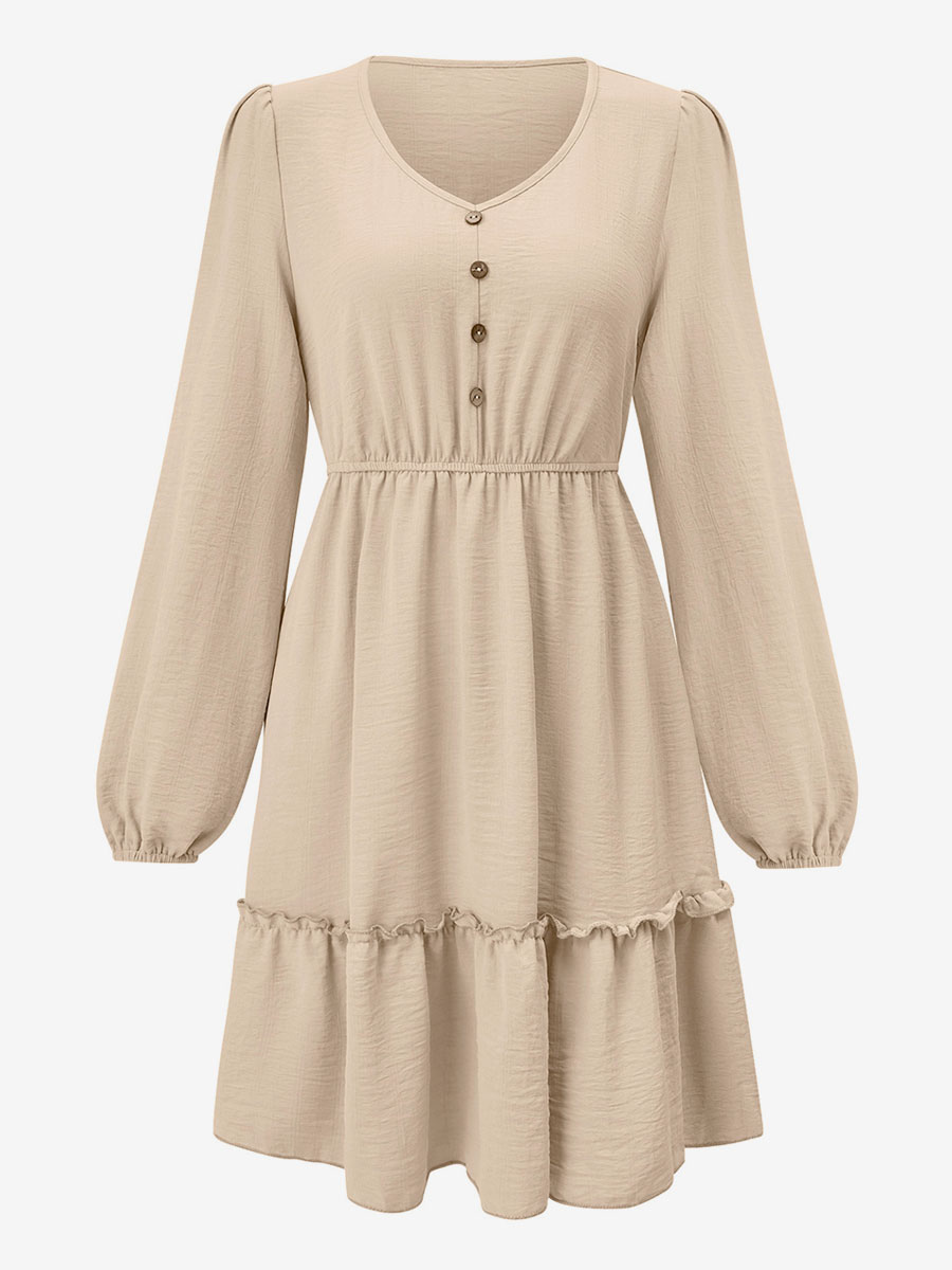 Skater Dresses V-Neck Long Sleeves Layered Casual Mini Flared Dress